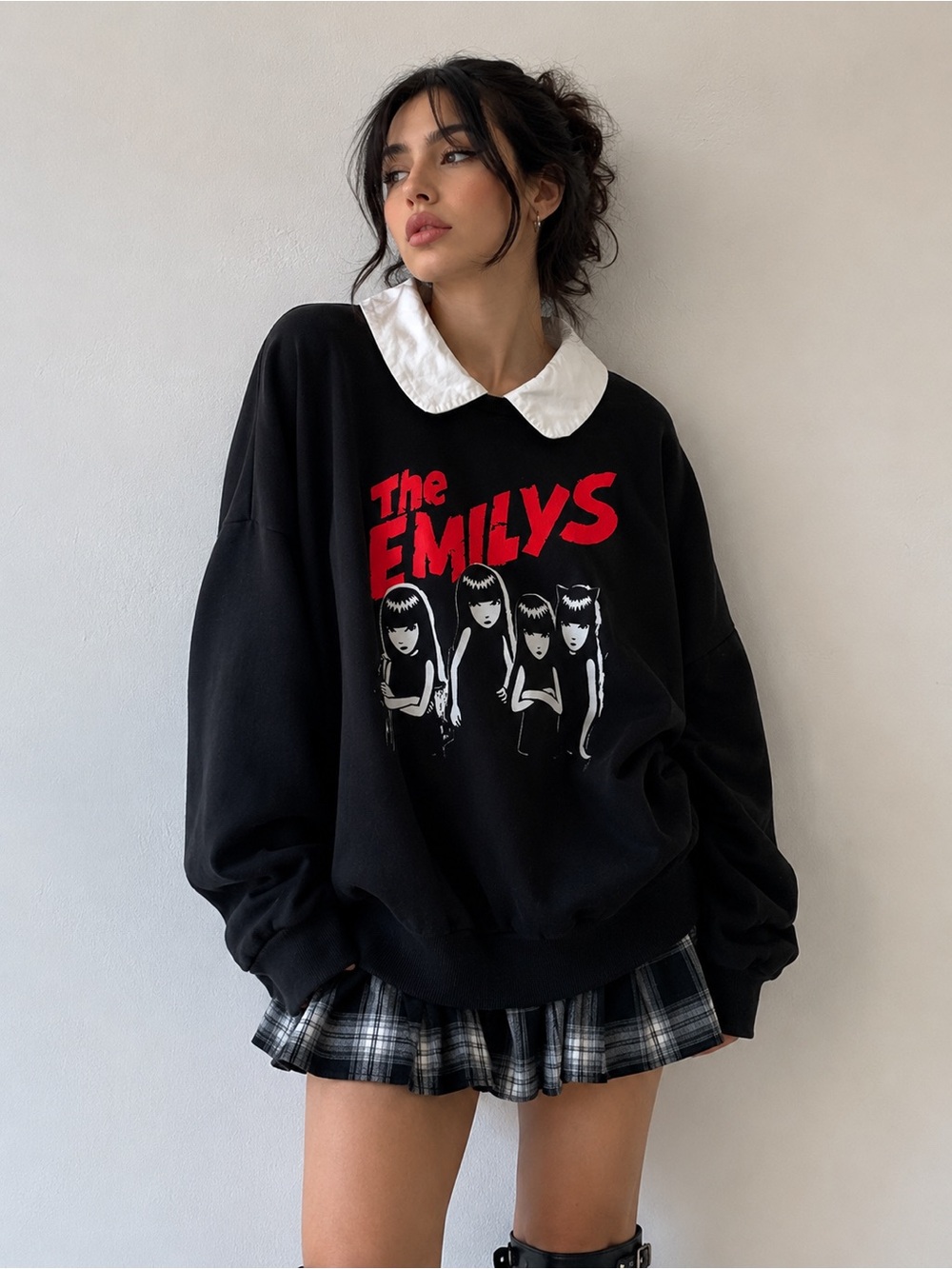 Dolls Kill x Emily the Strange Peter Pan Collar Sweatshirt Goth Grunge Alt Emo L